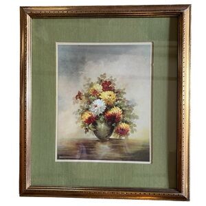 VTG lithograph floral still life matted print 1960’s by Maurice DeCamp 15X17